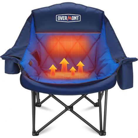 Chaise Pliante Camping Chauffante XL - 3 Niveaux de Chauffage,Assise et Dossier Chauffants Séparément - Charge Max 181 kg,Poltrona Pliable avec Coussin - Pour Extérieur,Intérieur,Camping Bleu (1/5)