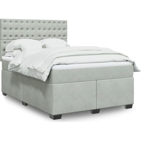 Boxspringbett mit Matratze Hellgrau 160x200 cm Samt