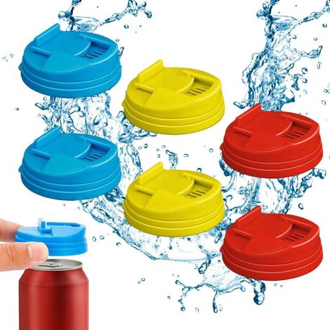 Läskburkslock, Uppgraderade burklock för läsk Cola Burk Lock Runda Skydd, Återanvändbara Plastburk Spillskydd eller Skydd För Passform (6st) (1/5)