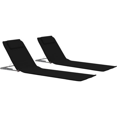 vidaXL Folding Beach Mats 2 pcs Steel and Fabric Black