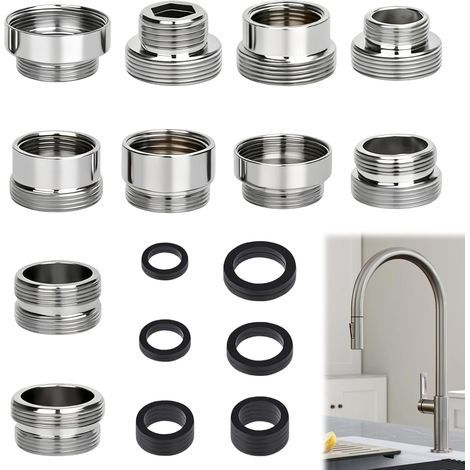 Lot de 10 adaptateurs de robinet avec joints, adaptateur universel pour robinet avec filetage extérieur, double mamelon pour tuyau d'arrosage, évier (1/5)