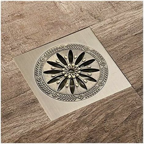 Antique Brass Drain de douche en laiton, Carré Siphon de Sol Anti-odeur Grille Douche pour Salle de Bain Grand Calibre 10 x 10 cm, Accessoires de salle de bain (1/5)