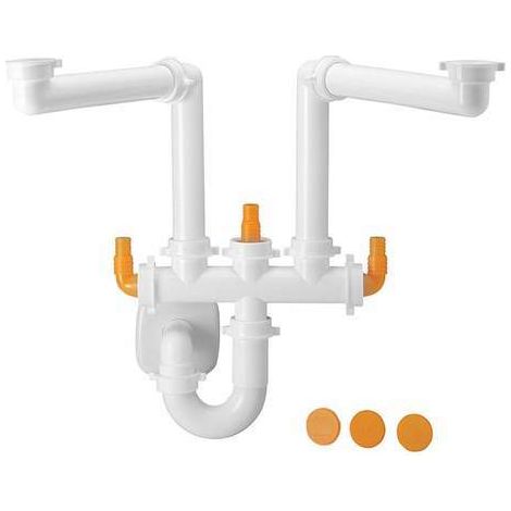 Siphon évier tubulure gain de place 40mm – Écartement réglable 300 à 780mm – Prises machine à laver – Conforme EN 274 – Lira (1/3)