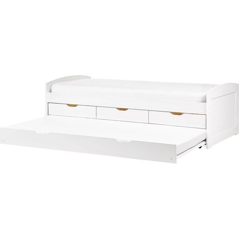 Letto singolo 90 x 200 cm in legno bianco per bambini a scomparsa Cassetti di stoccaggio del letto extra in legno di pino chiaro Petiville (1/5)