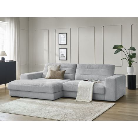 BOBOCHIC - Canapé d'angle fixe SIERRA tissu texturé Angle gauche Gris clair (1/5)