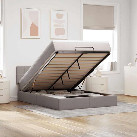 vidaXL Lit ottoman avec matelas taupe 140x190 cm tissu (1/5)