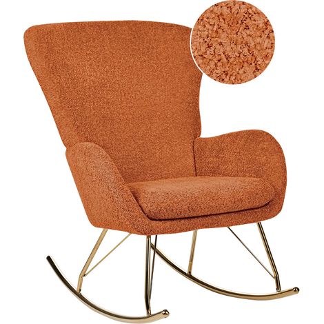 Silla mecedora de bouclé naranja dorado poliéster patas de metal Anaset