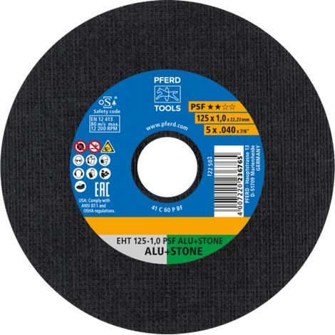 Trennscheibe EHT PSF ALU+STONE D125x1mm gerade Bohrung 125 mm PFERD