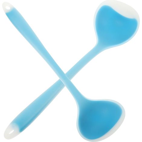 Lot 2 louches soupe silicone transparent bleu, manche long ergonomique, réutilisables pour bouillies/soupes (1/5)