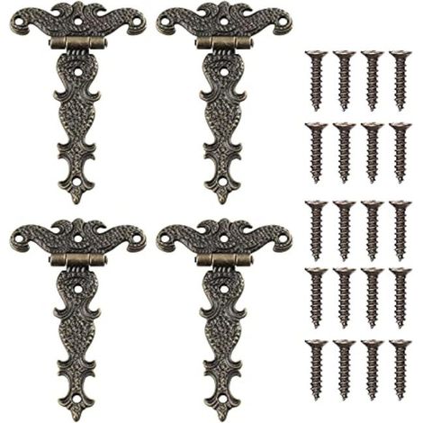 Charnière décorative en T, alliage de zinc, charnière de porte avec vis, 11,3 cm x 6,9 cm, bronze, 4 pièces