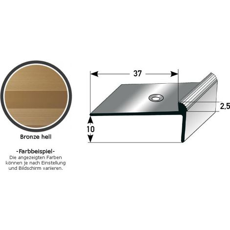 Treppenkante "Aulla" / Treppenkantenprofil / Winkelprofil, konfigurierbar, Breite: 37 mm, Höhe: 10-40 mm, Einfasshöhe 2-7 mm aus Aluminium eloxiert, gebohrt, von Auer Metall -2.5-10 mm-1000-bronze hel