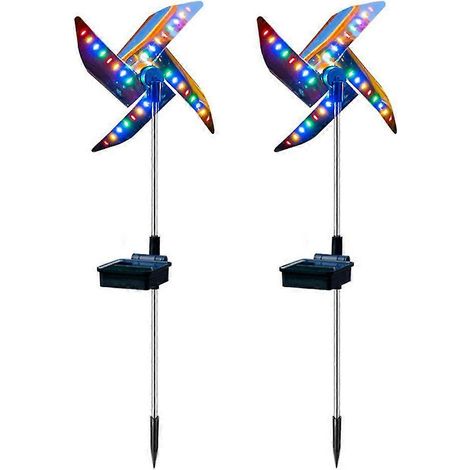Lampe de jardin solaire à quatre couleurs en forme d'éolienne, à brancher au sol, pour cour ou jardin extérieur. Lampe décorative solaire étanche. (1/5)