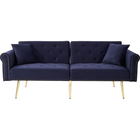 Modernes 2-Sitzer-Schlafsofa – Samtbezug, Rückenlehne mit 3-stufiger Verstellung & vergoldete Metallfüße Stilvolles Sofa mit Schlaffunktion – platzsparend, belastbar, ideal für kleine Räume (1/5)