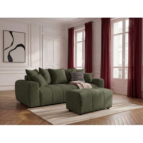 BOBOCHIC - Canapé 3 places convertible ROXELANE tissu chiné avec pouf   Vert