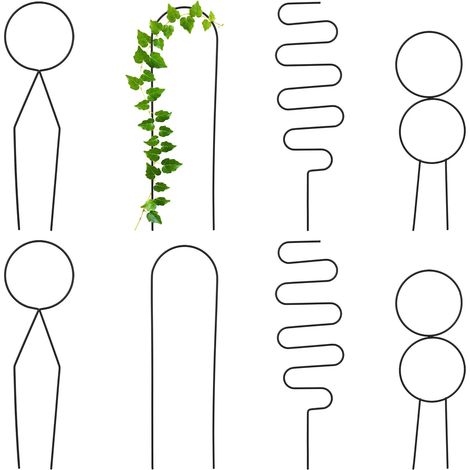 Tuteur pour plantes grimpantes, en métal, lot de 8 pièces, formes géométriques, noir