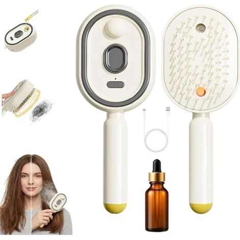 Cepillo de vapor para cabello, cepillo alisador de vapor 3 en 1 con aceite y vaso dosificador/peine de masaje con cojín de aire y spray eléctrico, herramienta de peinado inalámbrica para todo el cabel (1/5)