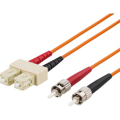 Jarretière fibre optique OM1, SC-ST, duplex, UPC, 62,5/125, 5 m, orange, pour liaison et raccordement de réseau fibre optique (1/2)