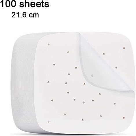 100 feuilles de papier sulfurisé perforé pour friteuse, papier pour cuisson vapeur, papier pour brioches vapeur, papier absorbant l'huile, papier pour friteuse à air chaud, papier pour cuisson à l'hui (1/5)