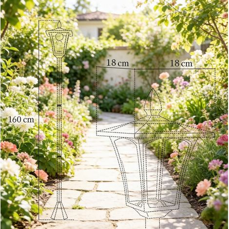 Lampe solaire de jardin vintage noire avec détecteur de luminosité, lampe d'extérieur sur pied 18x18x160 cm (1/5)