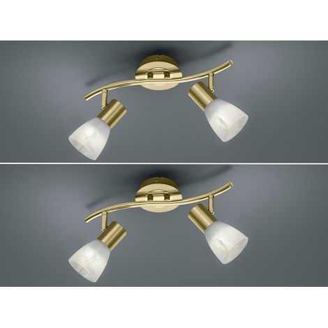 2er SET LED Deckenstrahler Messing 2-flammig mit Glasschirmen, Breite 33cm (1/5)