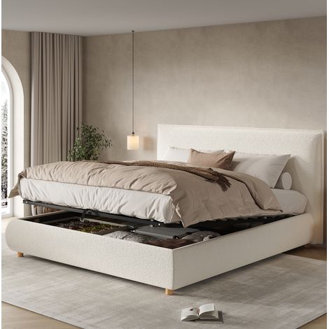 Bett Doppelbett 180x200 mit Stauraum Boucle Weiß OKMYHOME (1/5)