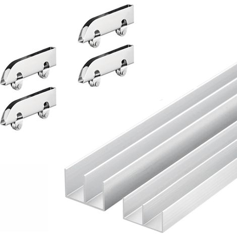 2 Kit de quincaillerie,Alliage d'aluminium,Rail double,Système coulissant,Porte verre 3-5mm,Intérieur