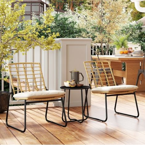 Salón de jardín 2 plazas 3 piezas en ratán, 2 sillas apilables, mesa redonda, beige DESVIAE (1/5)