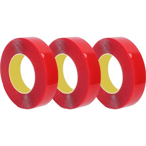 3 rouleaux de ruban adhésif double face acrylique transparent, résistant et amovible pour la fixation murale de cadres photo. (1/5)