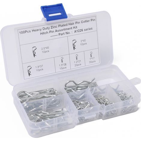 100 Pieces Assortment of Spring Pins, Split Pins, R Clips, R Cotter Pin Clips, Stainless Steel Cotter Pin Fasteners for Hitch, Tractors, Lawn Mowers (1/4)