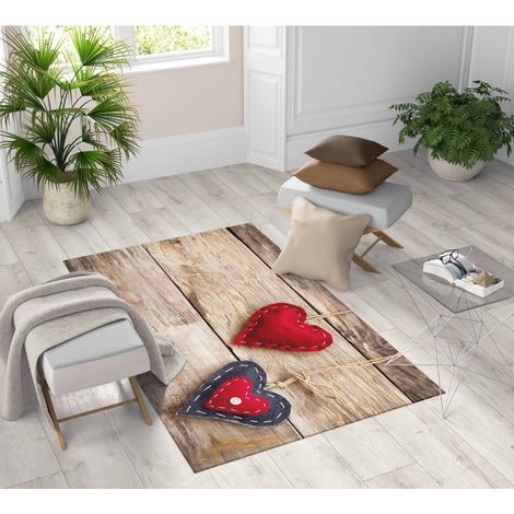 TAPPETO FANTASY HD moderno camera e salotto SHABBY CHIC cuore Rosso Cm. 120x180