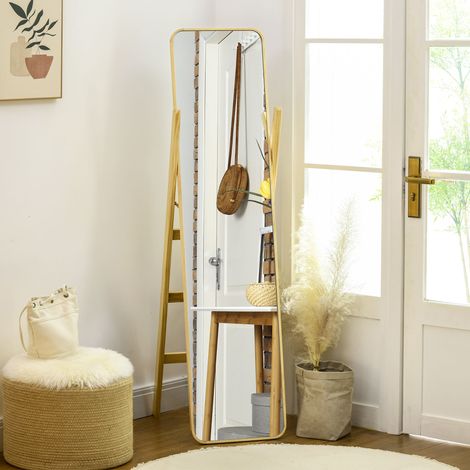 Espejo de Pie de Cuerpo Entero con Perchero para Dormitorio Entrada Salón 40x35x147 cm Natural (1/5)