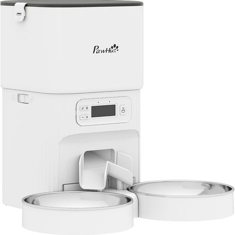 Distributeur automatique de nourriture pour chat 4 L avec minuterie, 2 gamelles en acier inoxydable, 1 à 6 repas/jour pour plusieurs chats, blanc - CHICFURN (1/5)