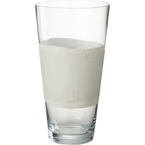 Vase Déco en Verre "Delph" 35cm Transparent & Blanc (1/2)