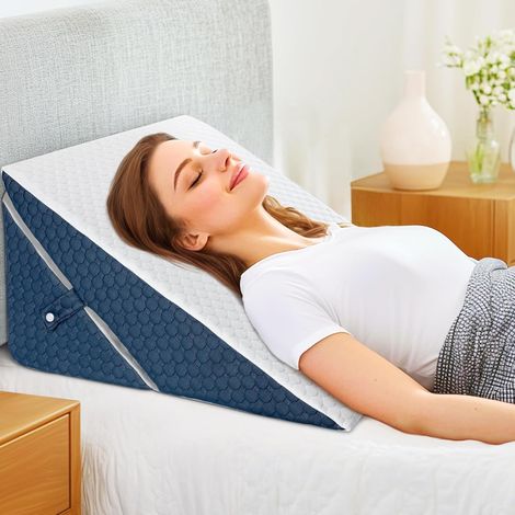 Coussin Incliné pour Lit, Blanc et Bleu Coussin de Coin, Pliable en Mémoire de Forme, Soulagement Reflux Acide, Soutien Dos et Jambes, Élévation des Jambes (1/5)