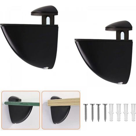 Supports d'étagère en verre réglables, 2 pièces, supports de montage muraux pour étagères en verre, noirs (1/5)