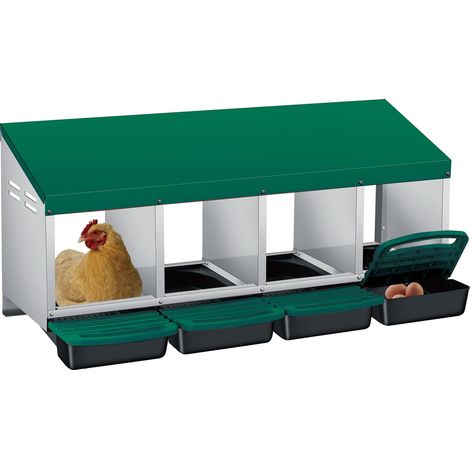 Pondoir Poules Pondeuses 4 Compartiments, Pondoir pour Poules Nichoirs avec perchoir et Quatre bacs de recyclage des œufs, Antirouille, Étanche, Ventilé, Vert (1/5)