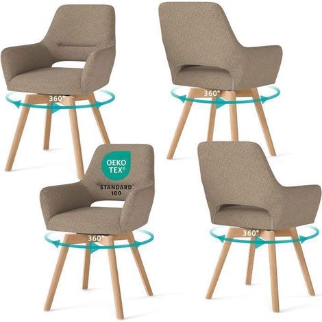WAFTING Lot de 4 Chaise Salle à Manger Pivotante à 360°, Chaises de réception en Chenille et Bois Massif, Marron (1/5)