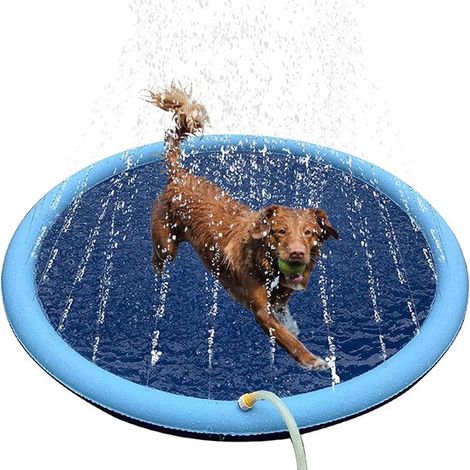 Piscina para perros de Ø 100 cm, Plegable, Juguete con rociador de agua, Para refrescar al perro, Piscina, Antideslizante, Baño, Agua, Fuente (1/5)