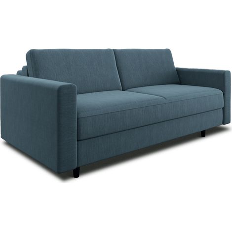 Canapé convertible express 3 places en tissu tramé bleu gris Hailie Jade (1/5)