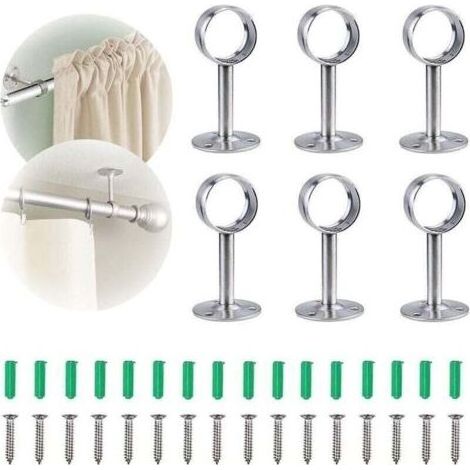 6 pices Support Barre rideau plafond Plafond de support de tringle rideau Support de tringle pour support de tringle rideau au plafond ou au mur, installer une tringle rideau intrieure (1/5)