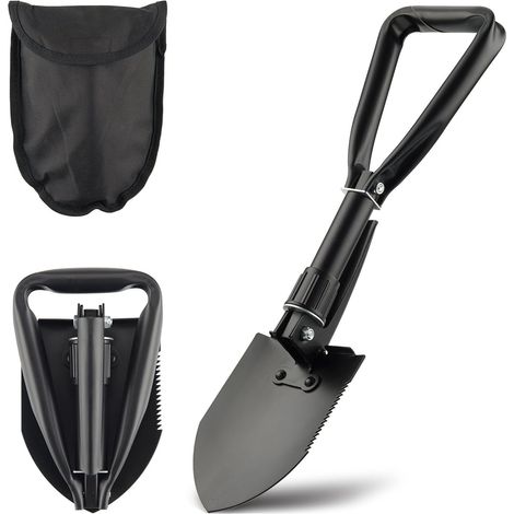 Pelle de camping militaire pliante avec sac de transport, outil de tranchée tactique en acier à haute teneur en carbone pour équipement de survie en extérieur, compacte et pliable (1/5)
