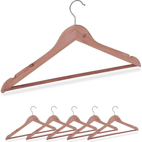 Lot de 6 cintres en bois de cèdre naturel 44cm avec barre pantalon et crans élégants anti-mites (1/5)