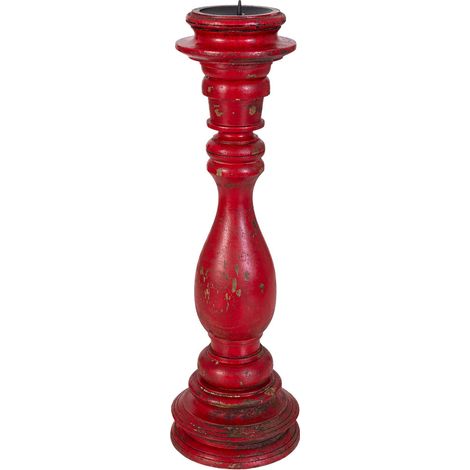 Candelabro de madera artesanal rojo 14x14x45h cm (1/5)