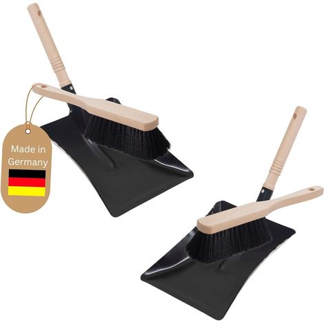 Ensemble 2 pelles à poussière métal noir avec balayette