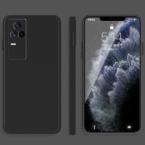 Étui de protection pour iQOO 7 - Silicone liquide uni, protection intégrale, noir (1/5)