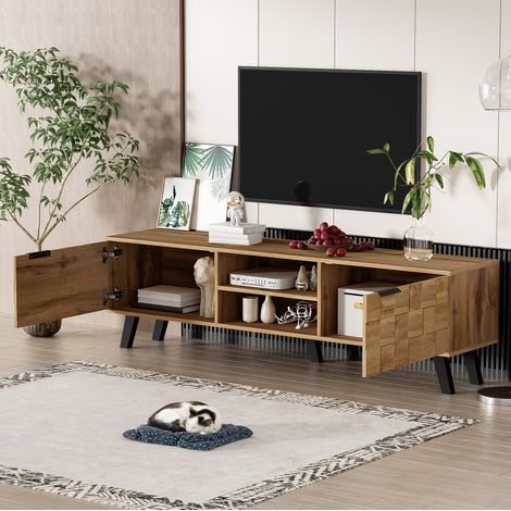 Mueble TV moderno con 2 puertas y 2 huecos de madera OKMYHOME (1/5)