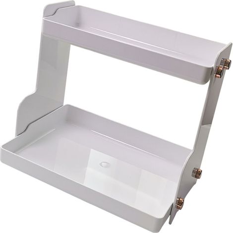 Bureau Rangement Rack Double Étagère Gain de Place Organisateur Multifonctionnel pour Dormitorie Bureau Blanc (1/5)