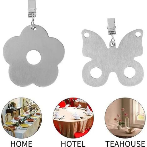 (Silber) 8 Tischdeckenbeschwerer für Gartentische, dekorative Tischdeckenclips, Tischdeckenklemmen aus Edelstahl (1/4)