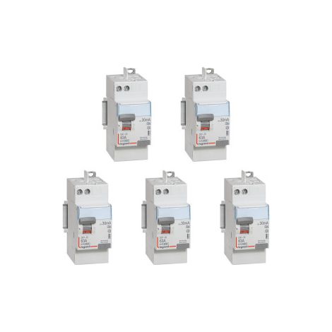 Legrand - LOT de 5 interrupteur diffu00e9rentiel - DX3 - 2P - 63A - 30mA - Type A - Du00e9part Haut Auto - Ru00e9f. : 411651x5 (1/5)
