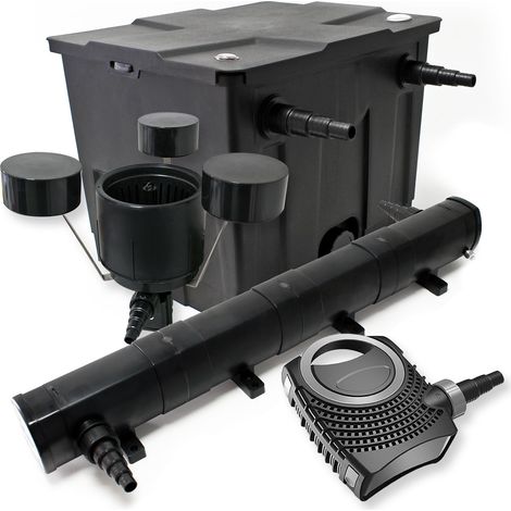 Wiltec Komplettset: CBF-350 Teichfilter bis 12000 L Teichfilteranlage als Durchlauffilter, NEO10000 Teichpumpe 10000l/h 80W, CUV-272 Teichklärer UVC Klärer mit 72W, CSP-250 Schwimmskimmer 2500l/h 45W